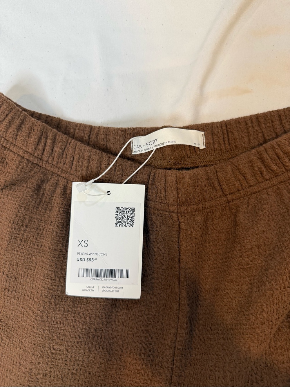Oak + Fort Brown Ribbed Elastic Waist Straight Leg Pants XS NWT - Picture 9 of 12